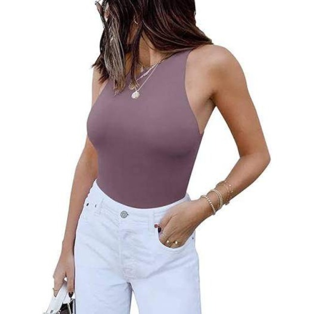 Reoria Sleeveless Racer Back Halter Neck Bodysuit Tank Tops Sz Small